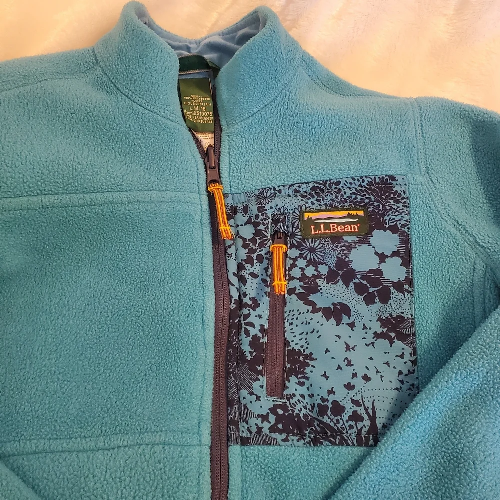 Kids LL Bean Blue Fleece Zippered  Jacket Size  14-16 Big Kid